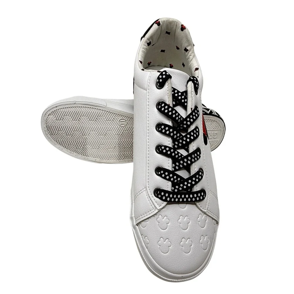Disney Minnie Mouse White Low Top Sneakers Polka Dot Laces Women's Size 11